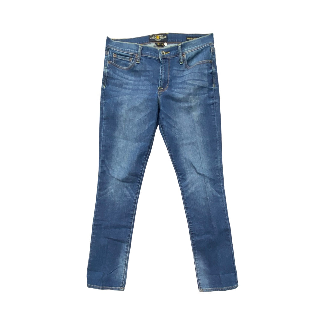 Jeans Straight By Lucky Brand In Blue Denim, Size:10