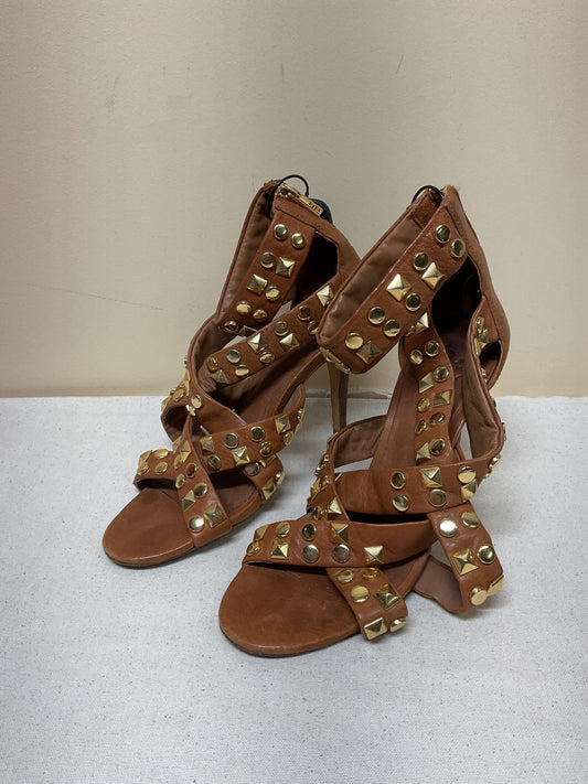 Shoes Designer By Tory Burch In Brown & Gold, Size:9