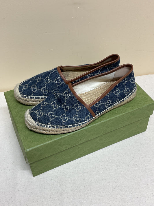 Shoes Luxury Designer By Gucci In Blue Denim, Size:9