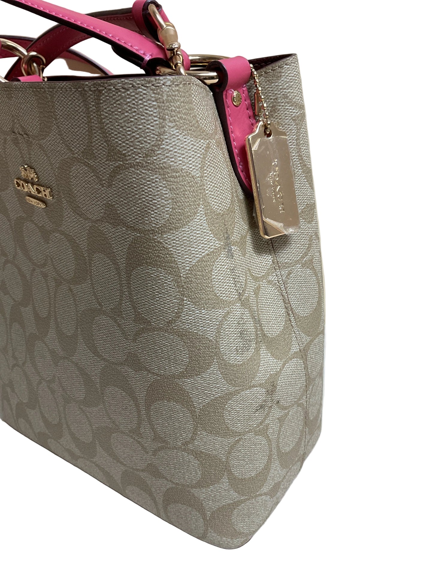 Handbag Designer By Coach In Pink & Tan, Size:Small