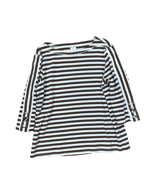 Top 3/4 Sleeve By Blair In Brown & White, Size:M