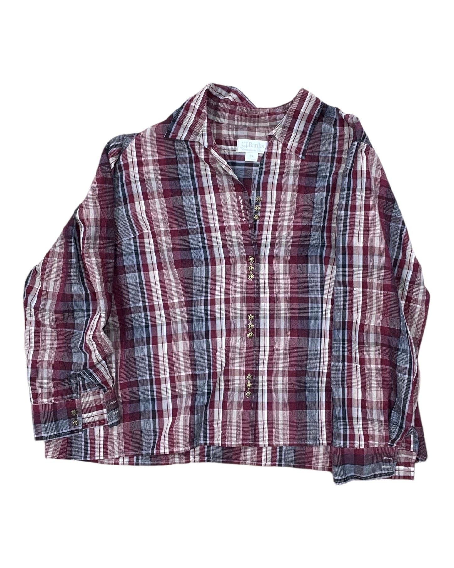 Blouse 3/4 Sleeve By Cj Banks In Red & Tan, Size:2X