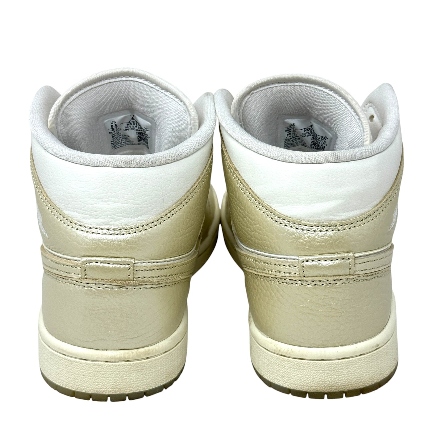 Air Jordan 1 Mid SE Hoops Gold Pack Sneakers Luxury Designer By Nike In Gold & White, Size: 8.5