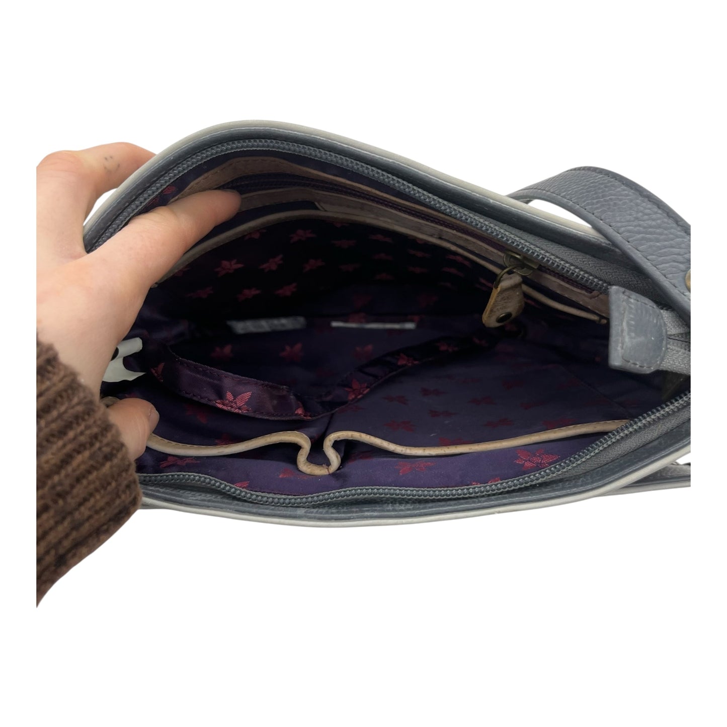 Crossbody Leather By Anuschka In Grey, Size:Medium