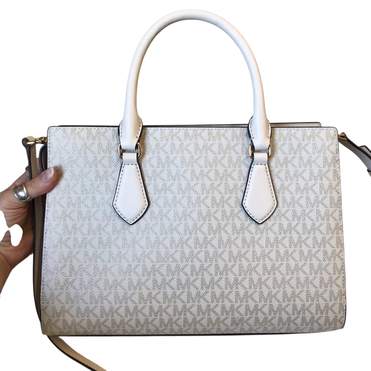 Handbag By Michael By Michael Kors In Tan & White, Size:Medium