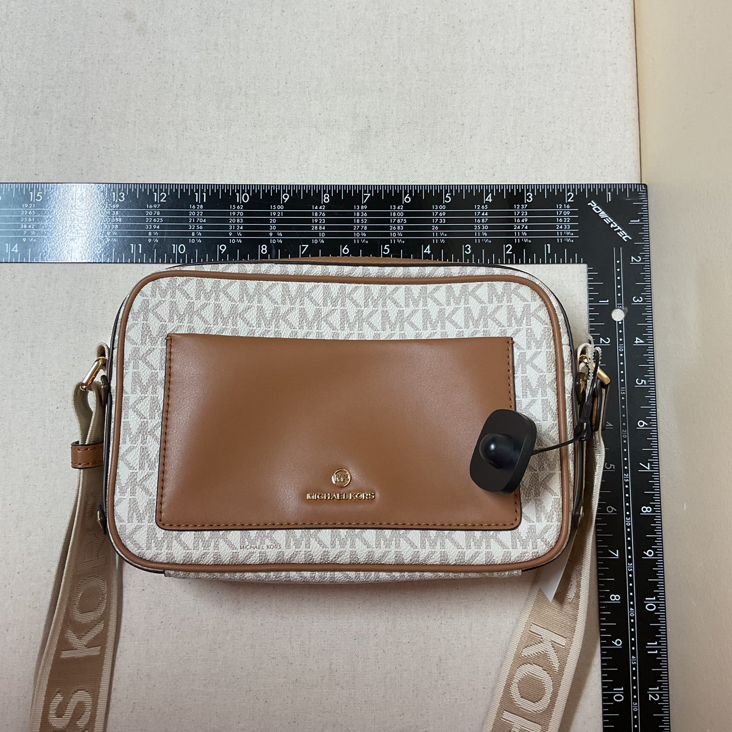 Crossbody Designer By Michael Kors In Tan & White, Size:Medium