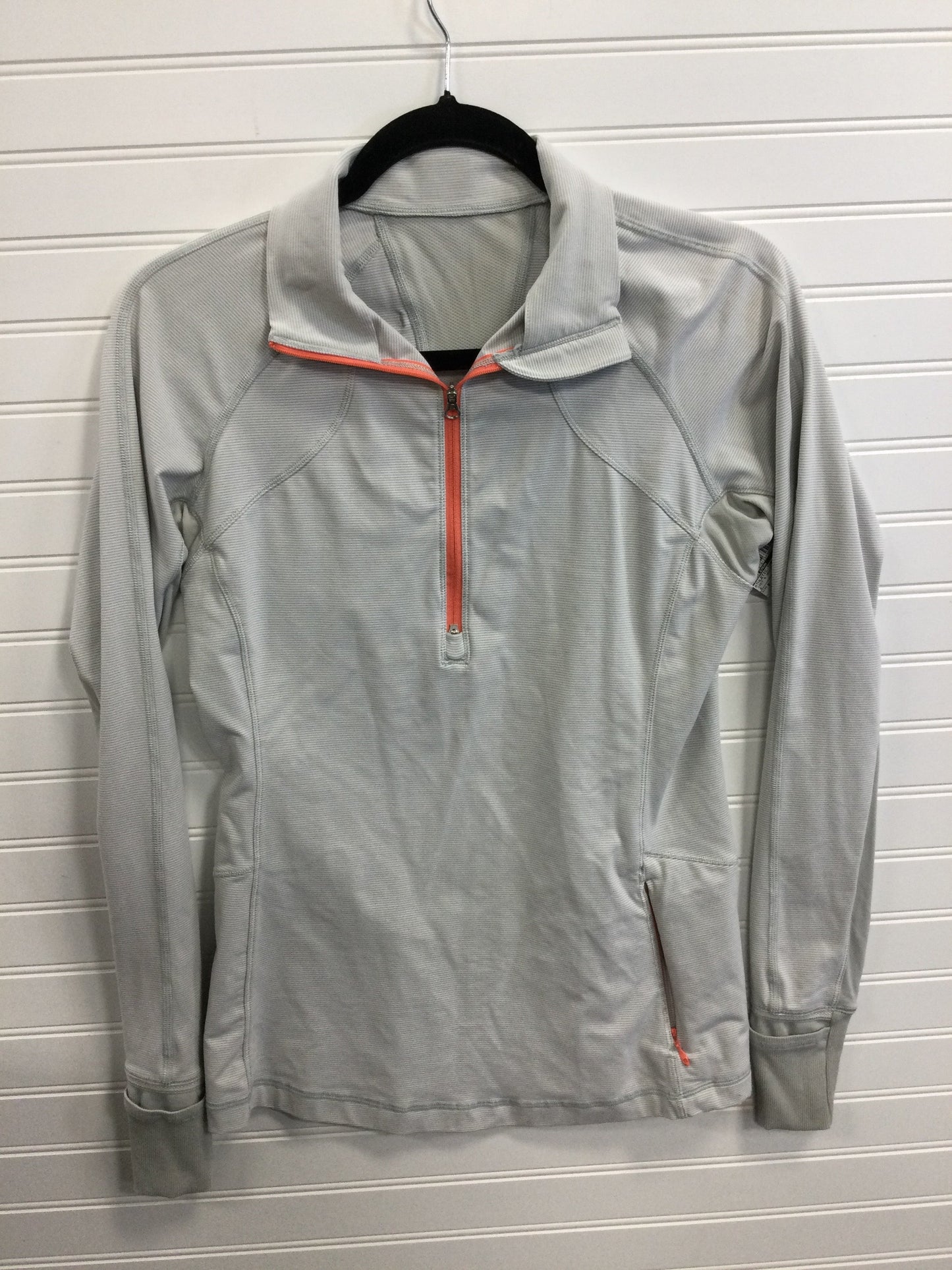 Athletic Top Ls Collar By Lululemon In Grey & White, Size:8