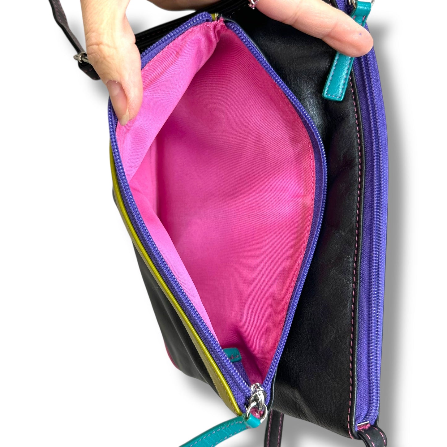 Leather Double Zip Multi Color Crossbody By ili New York, Size: Small