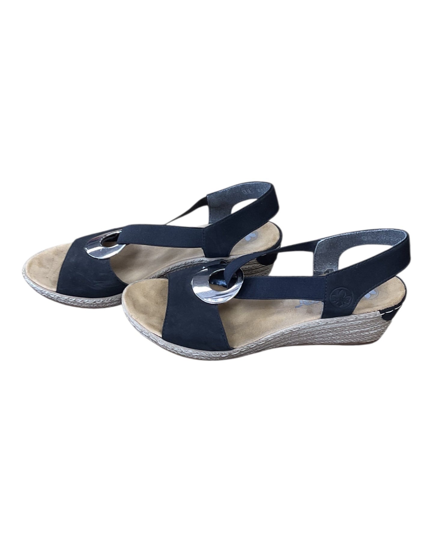 Sandals Heels Wedge By Riekers In Black & Tan, Size:7.5