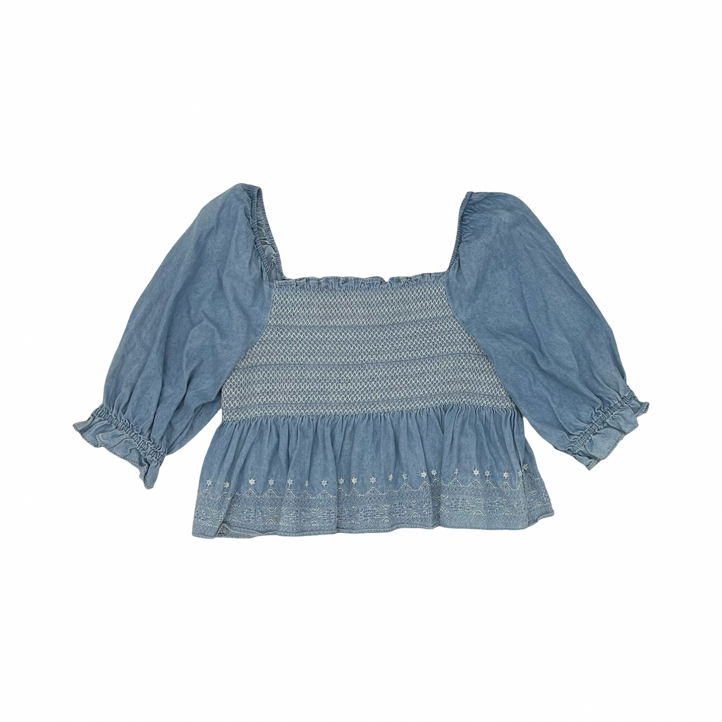 Blouse 3/4 Sleeve By American Eagle In Blue Denim, Size:Xl