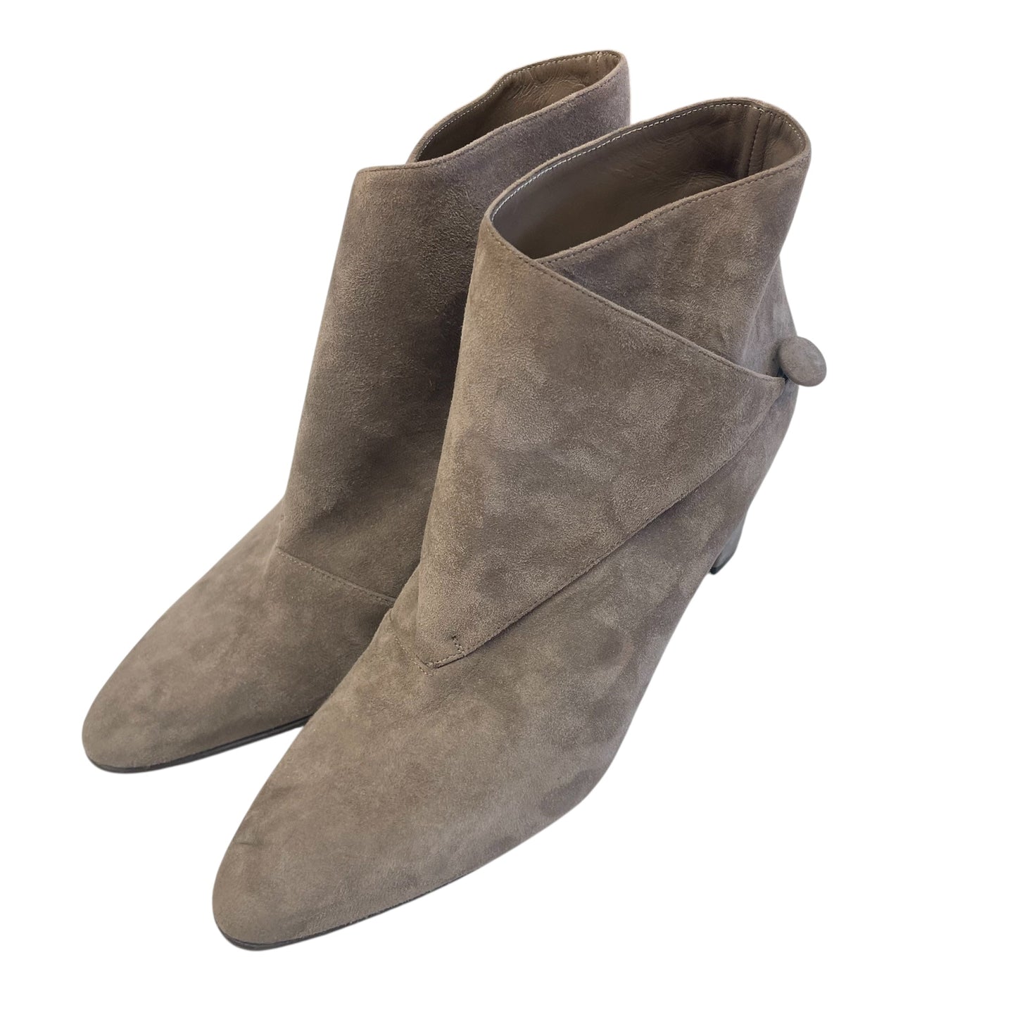 Boots Luxury Designer By Manolo Blahnik In Taupe, Size:8.5