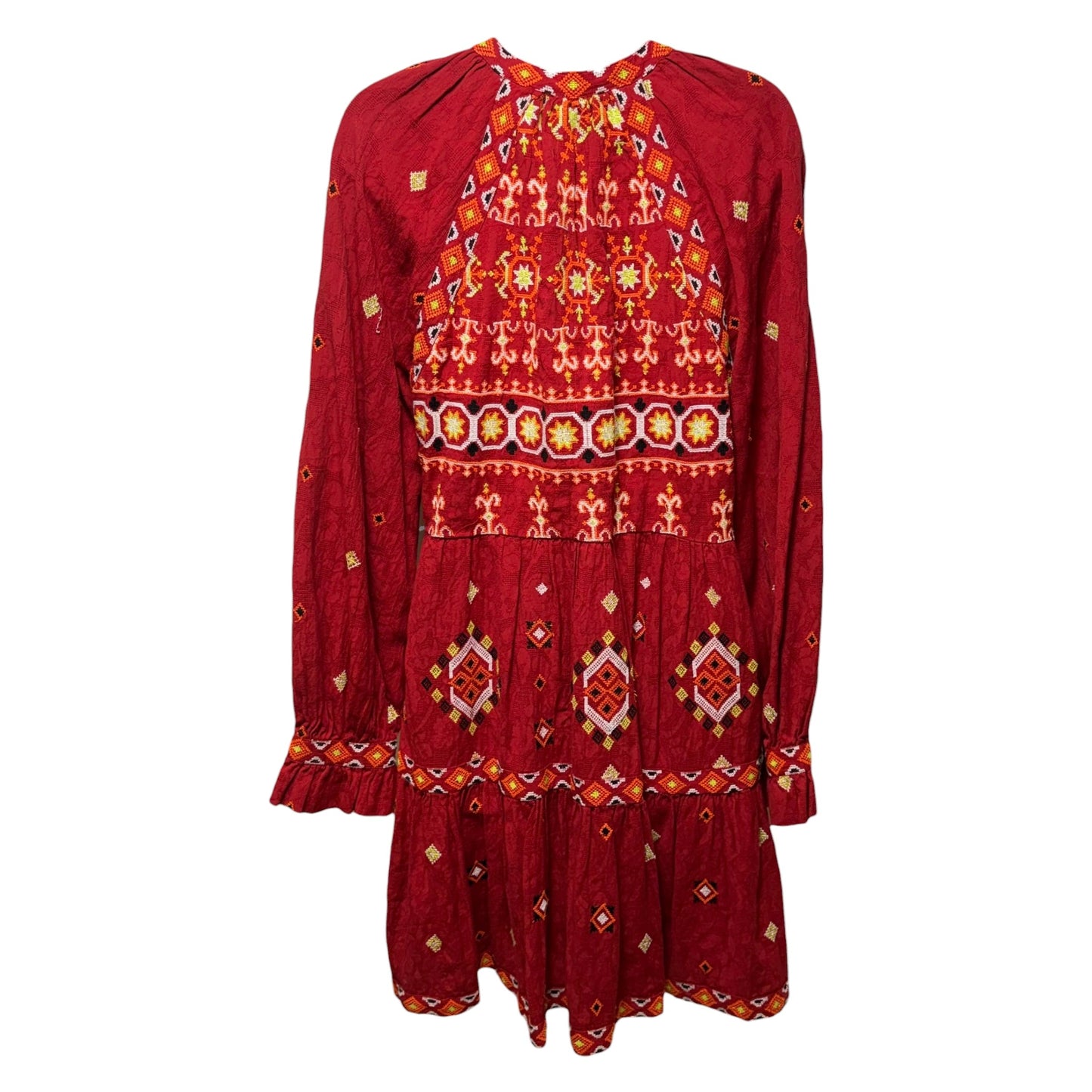 Niamh Embroidered Tunic Dress By Anthropologie In Red & Yellow, Size: S