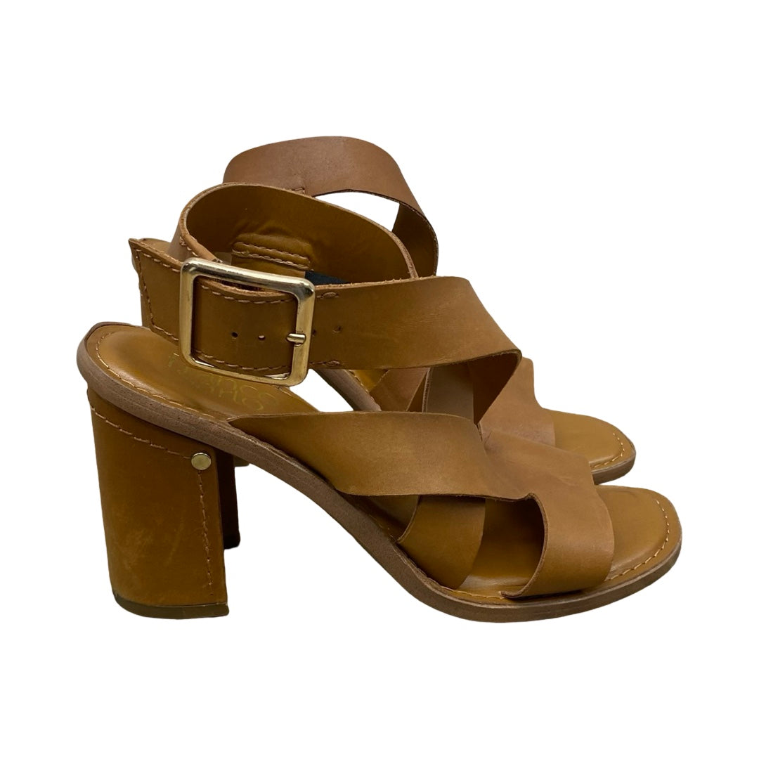 Sandals Heels Block By Franco Sarto In Brown, Size:7.5