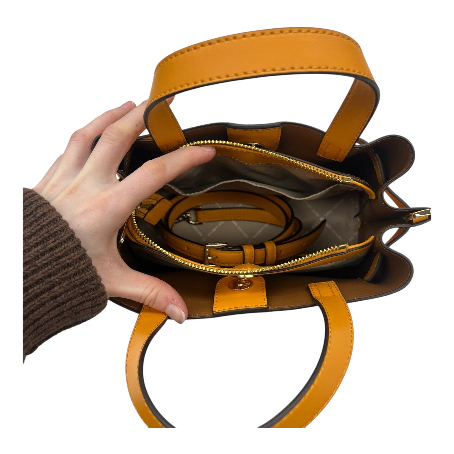 Handbag Designer By Michael Kors In Orange, Size:Medium