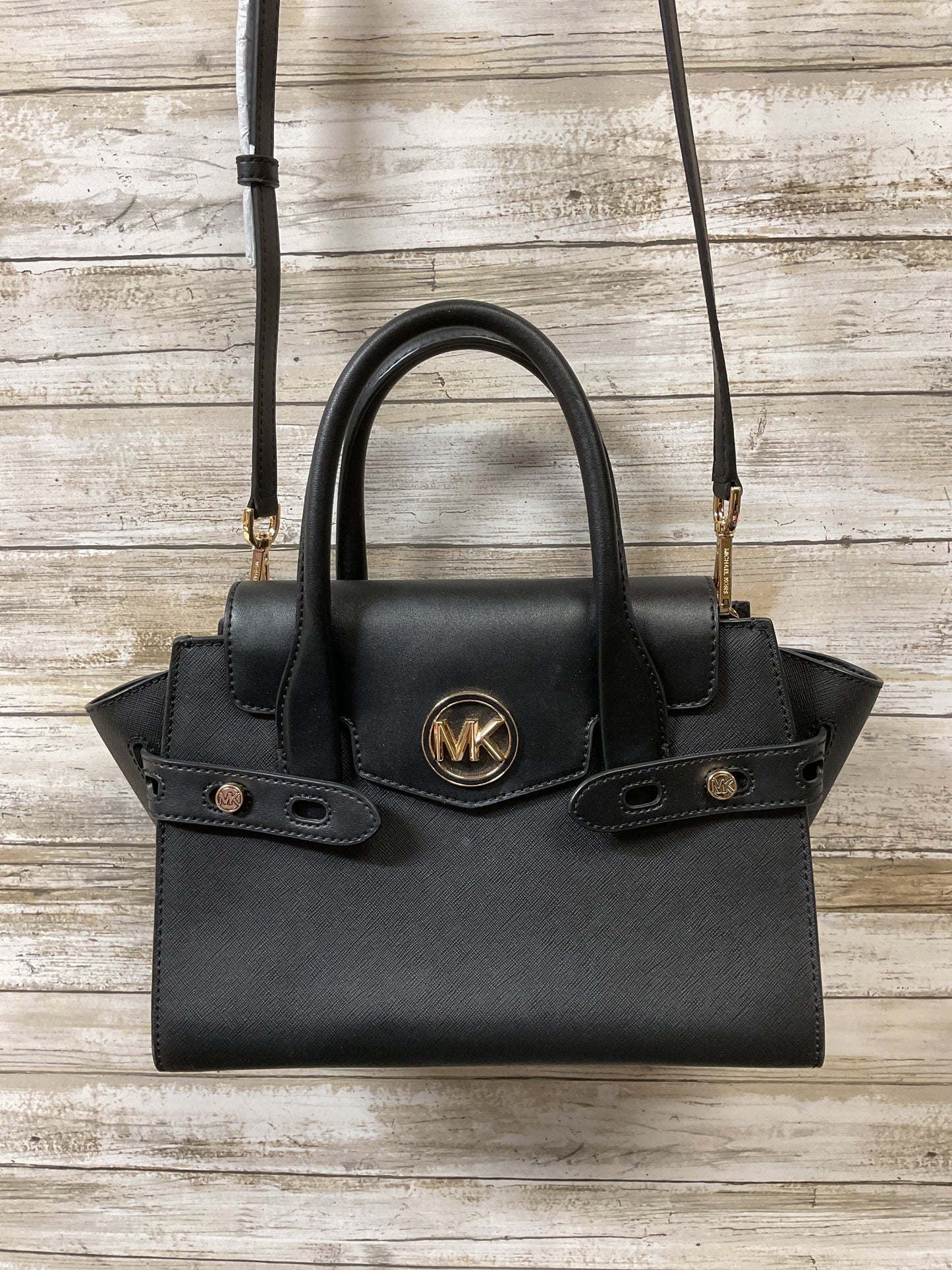 Handbag By Michael By Michael Kors In Black & Gold, Size:Medium