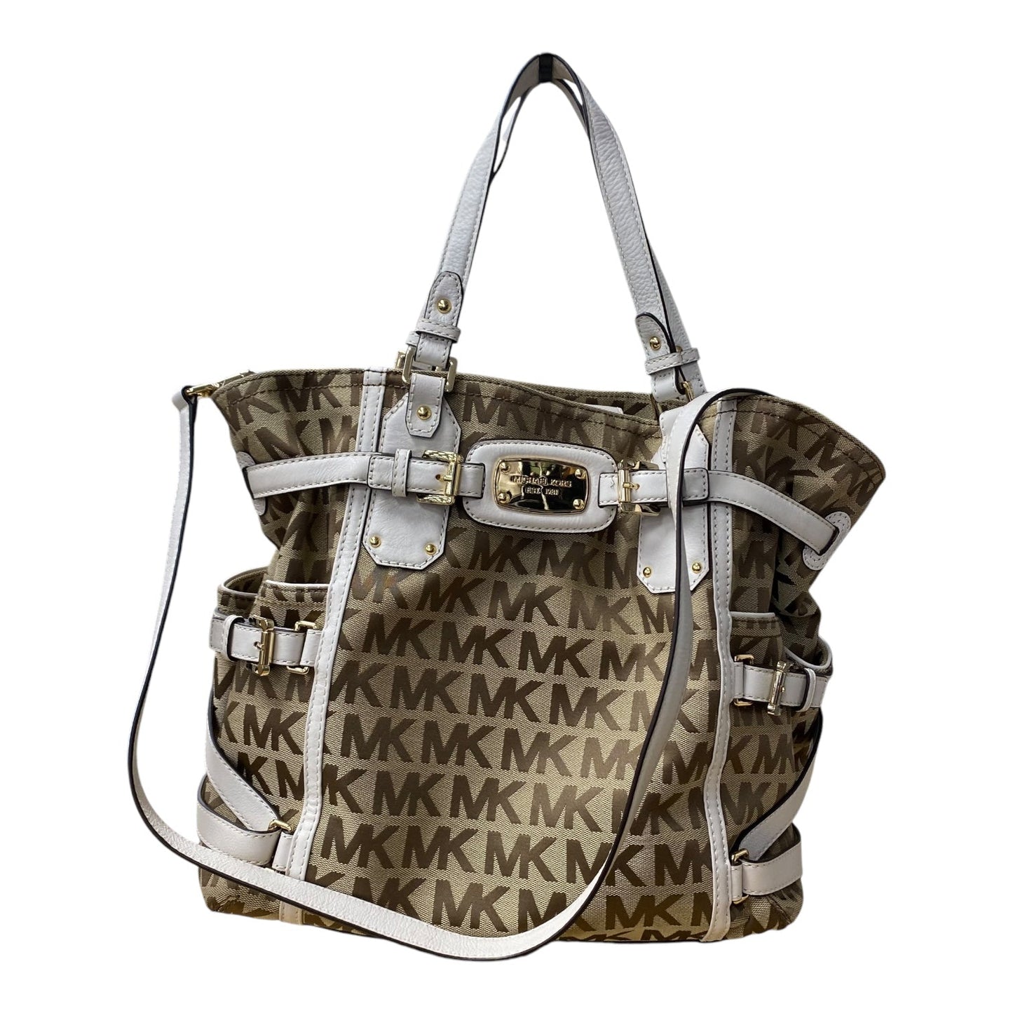 Handbag Designer By Michael Kors In Tan & White, Size:Large