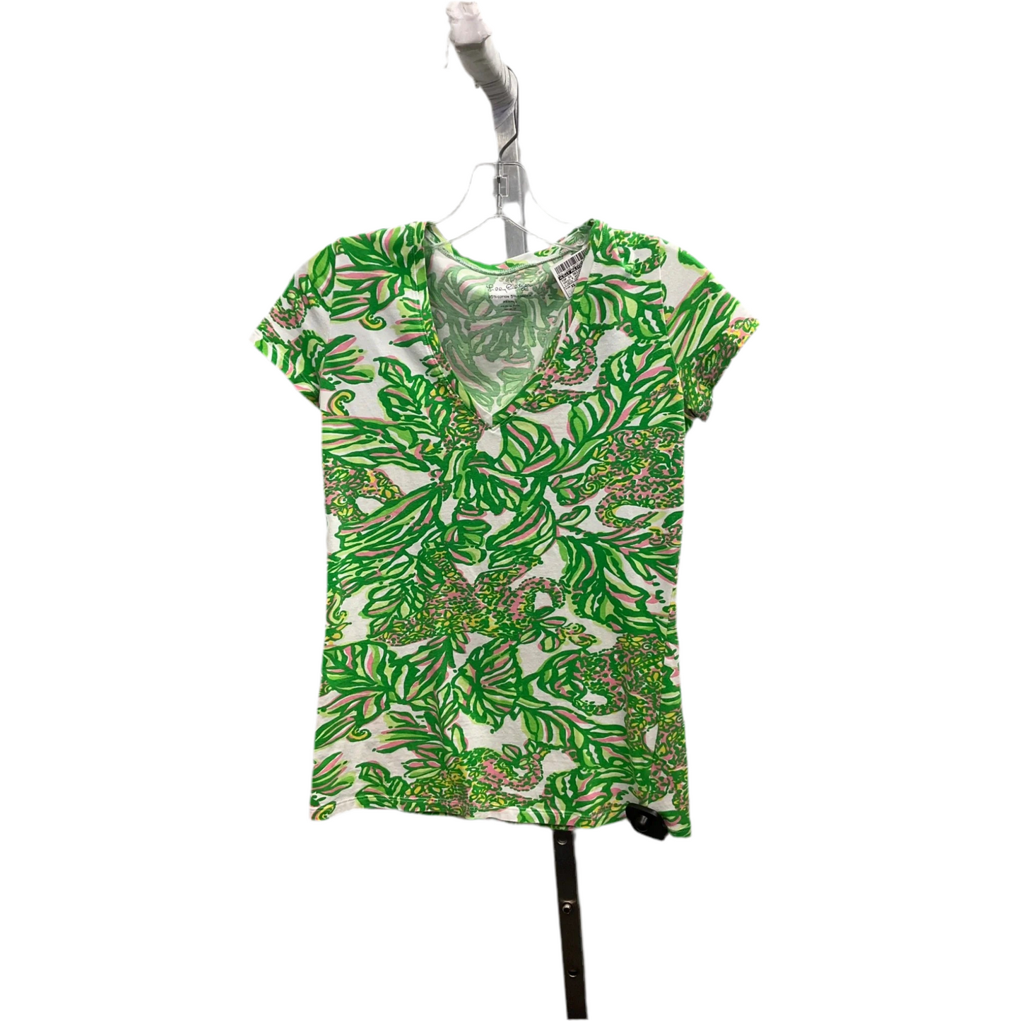 Top Short Sleeve Designer By Lilly Pulitzer In Green & White, Size: Xs