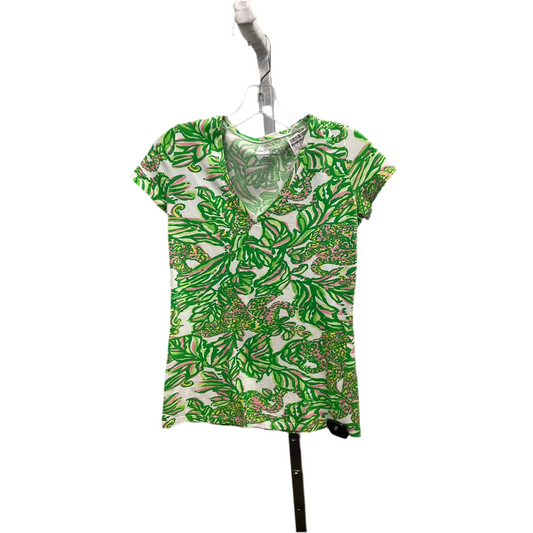 Top Short Sleeve Designer By Lilly Pulitzer In Green & White, Size: Xs
