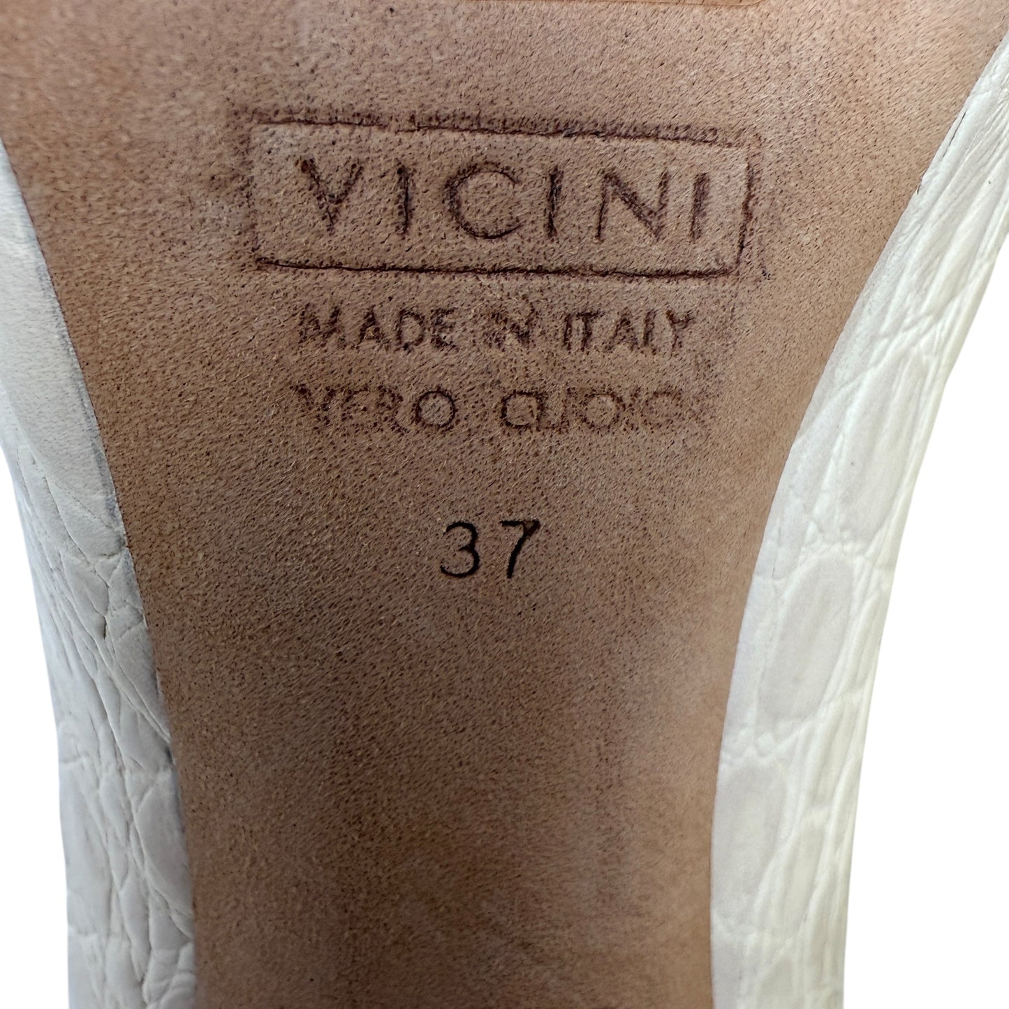 Vintage Vicini Croc Embossed Lace Detail Cutout Stiletto Pumps Designer By Giuseppe Zanotti In Cream, Size: 7