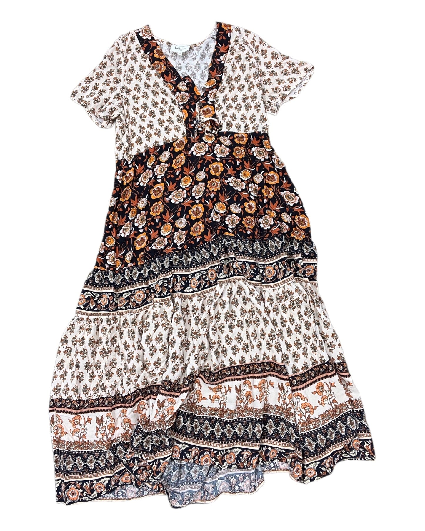 Dress Casual Midi By Bohme In Blue & Cream, Size:M