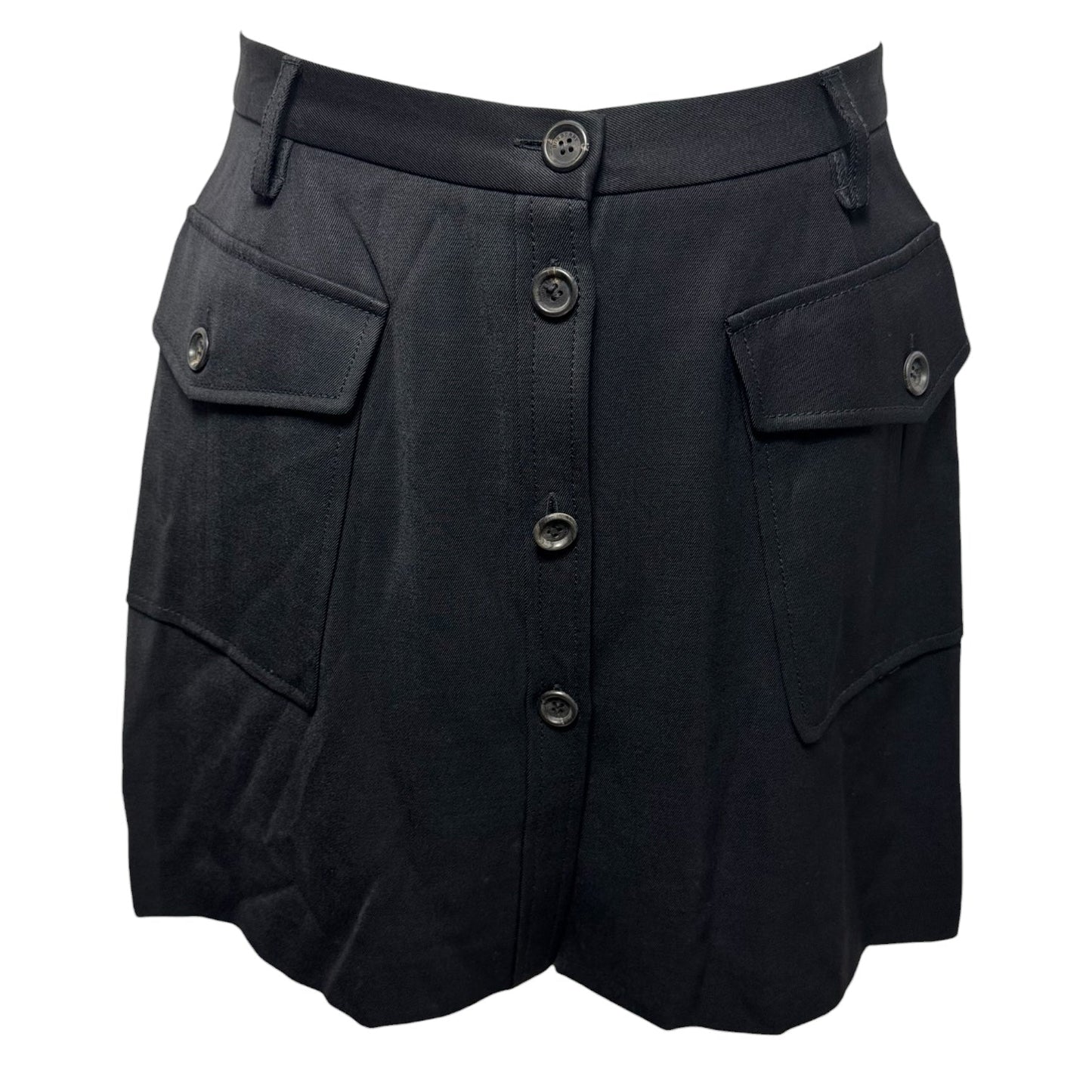 Utility Button Front Mini Skirt Luxury Designer By Burberry In Black, Size: 8