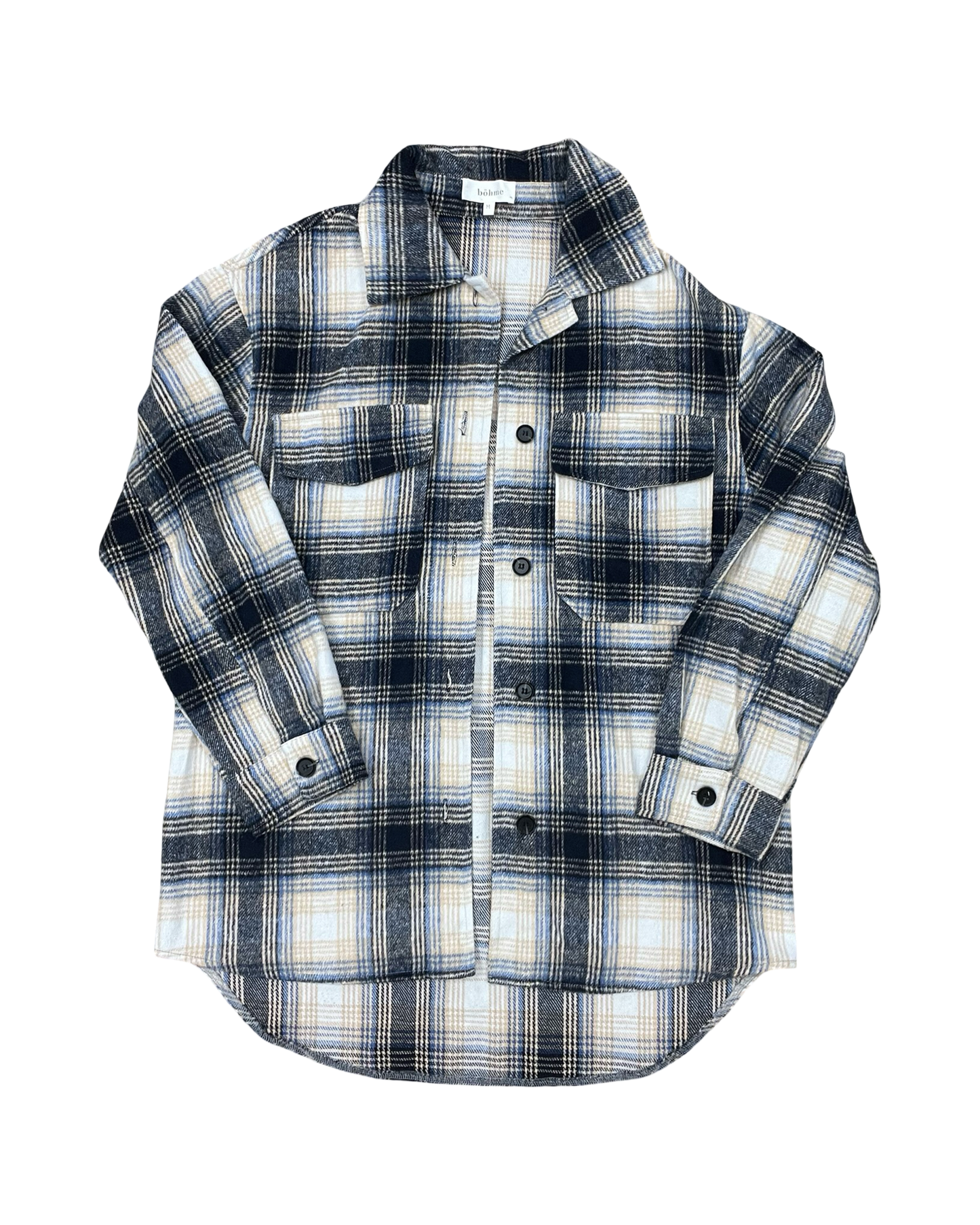 Jacket Shirt By Bohme In Blue & Cream, Size:M