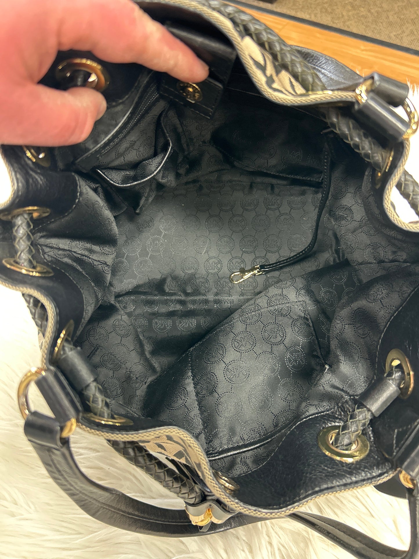 Handbag Designer By Michael Kors In Black & Tan, Size:Large