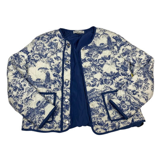 Jacket Puffer & Quilted By Rachel Zoe In Blue & White, Size:L