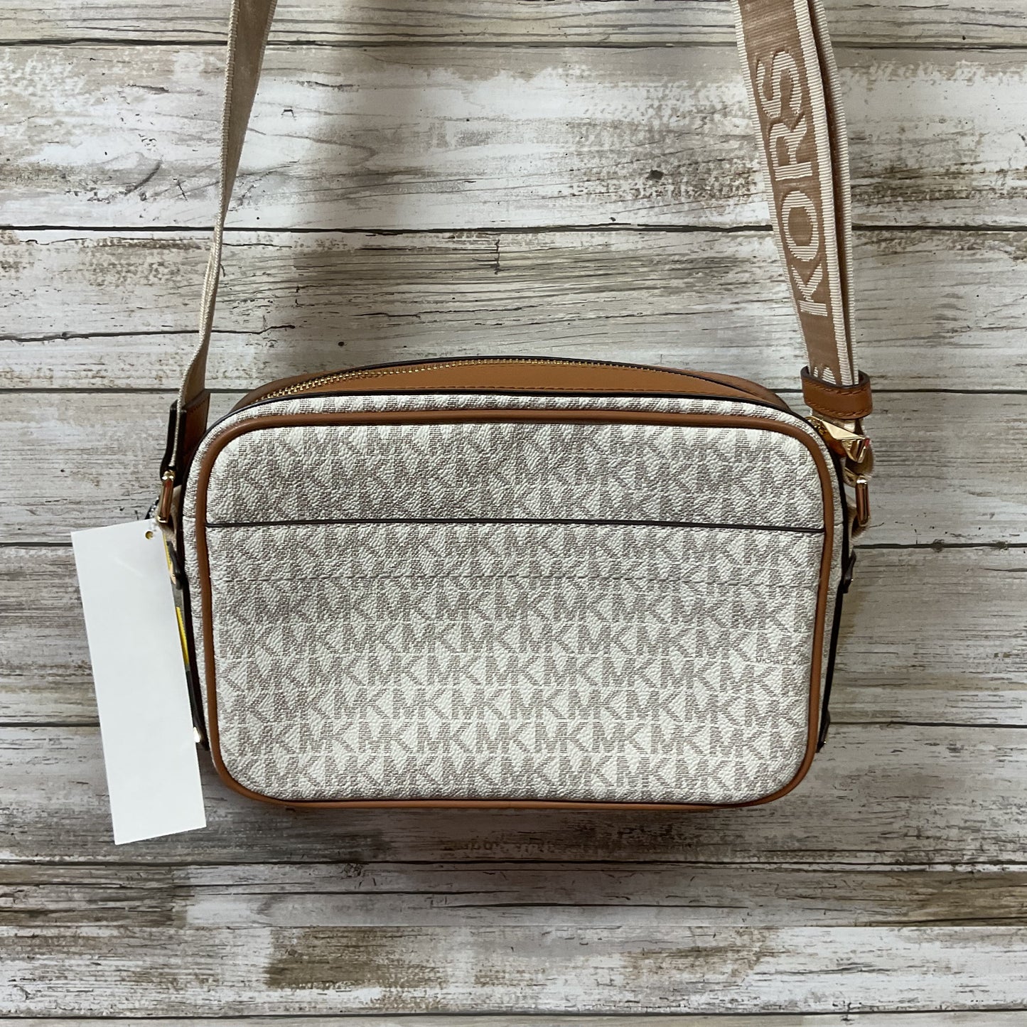 Crossbody Designer By Michael Kors In Tan & White, Size:Medium
