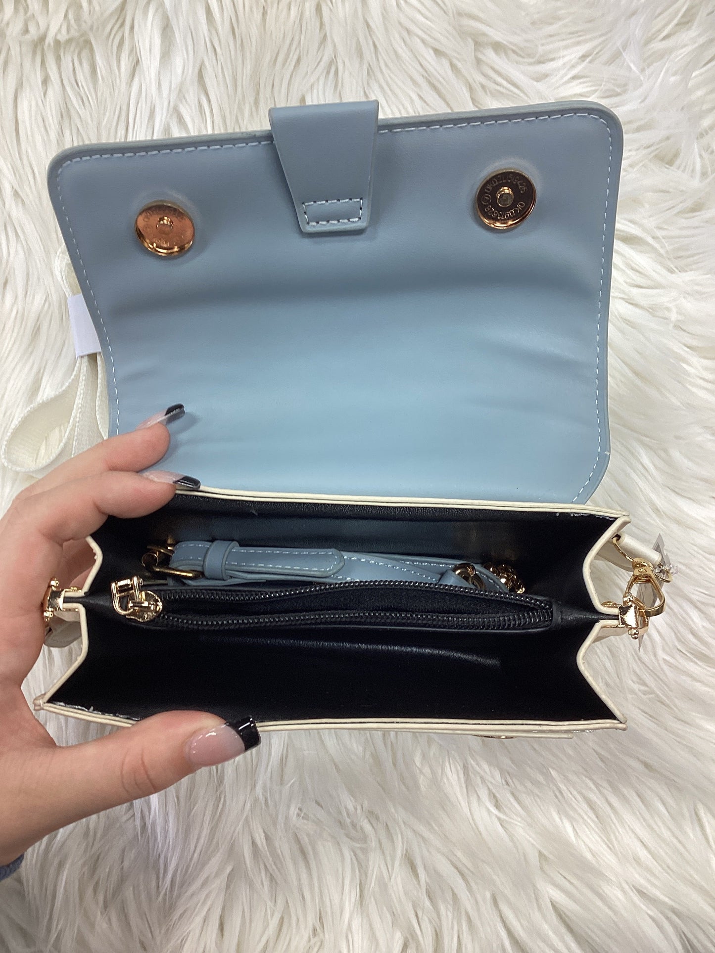 Handbag By Cmc In Blue & Cream, Size:Small