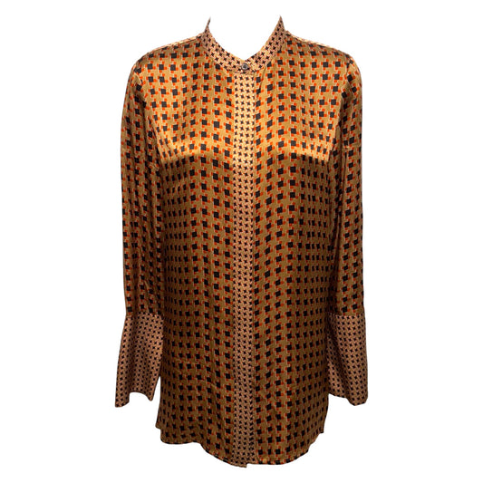 Desra Highgate Houndstooth Herringbone Silk Tunic Designer By Lafayette 148 In Geometric Pattern, Size: S