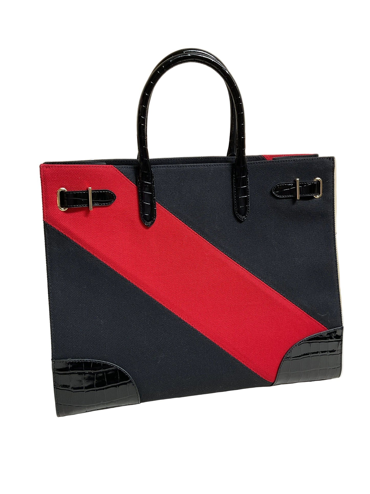 Handbag By Lauren By Ralph Lauren In Black & Red, Size:Large