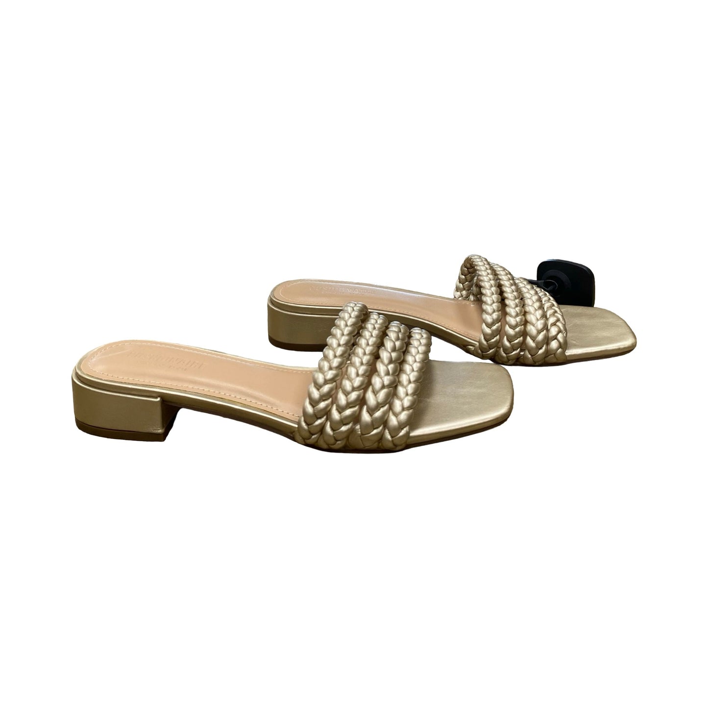 Sandals Heels Block By Cushionaire In Gold, Size:8.5