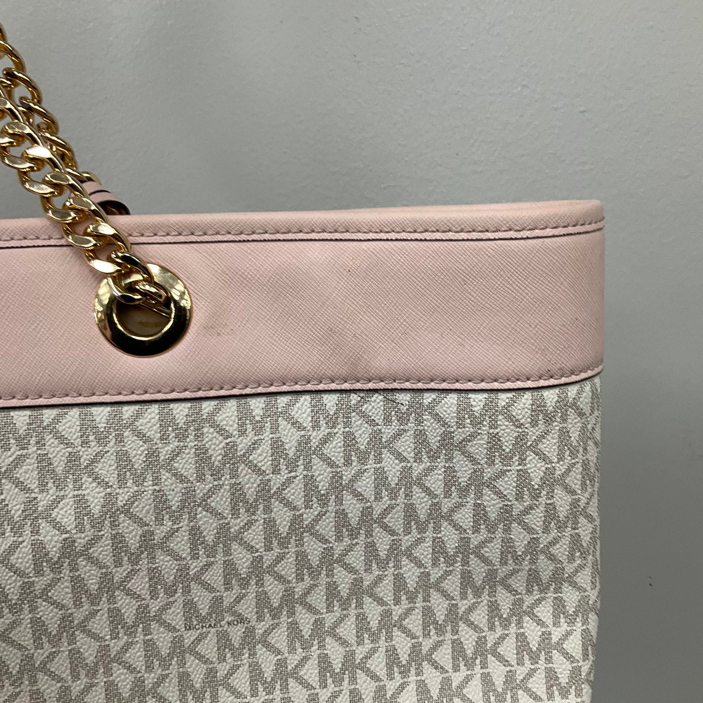 Tote Designer By Michael Kors In Pink & White, Size:Large