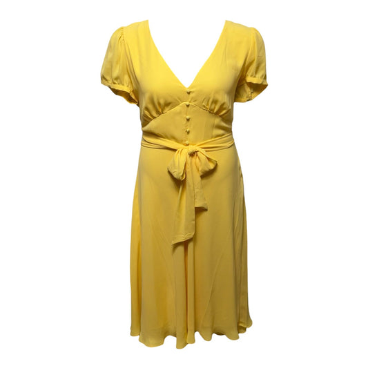 Belted Georgette Puff-Sleeve Dress By Ralph Lauren Black Label In Primrose Yellow, Size: 14