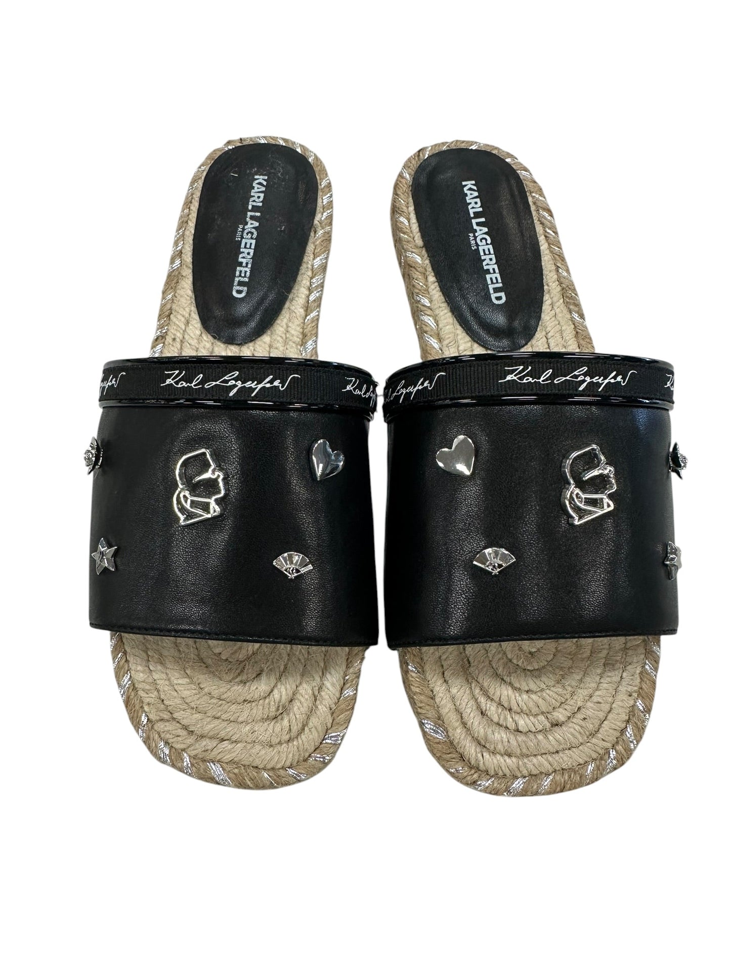 Sandals Designer By Karl Lagerfeld In Black & Tan, Size:7.5