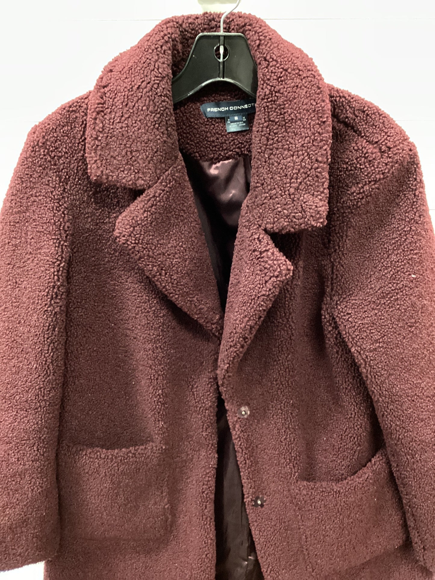 Coat Faux Fur & Sherpa By French Connection In Maroon, Size:M