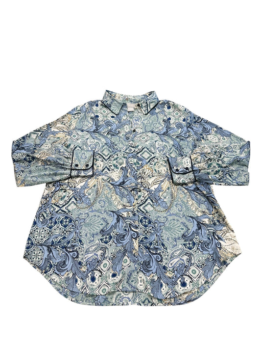 Blouse Ls By Chicos In Blue & White, Size:L