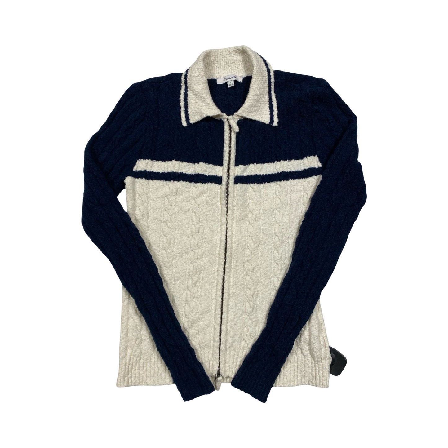 Sweater Cardigan By Madewell In Blue & Cream, Size:M