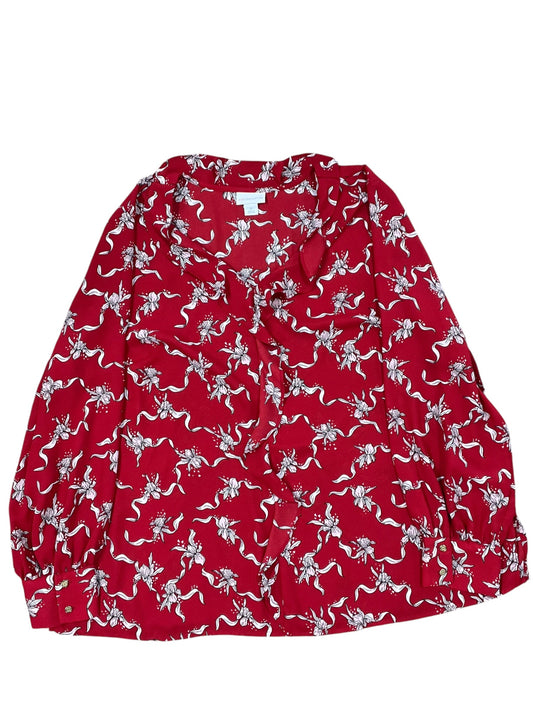 Top Ls By Liz Claiborne In Red & White, Size:1X