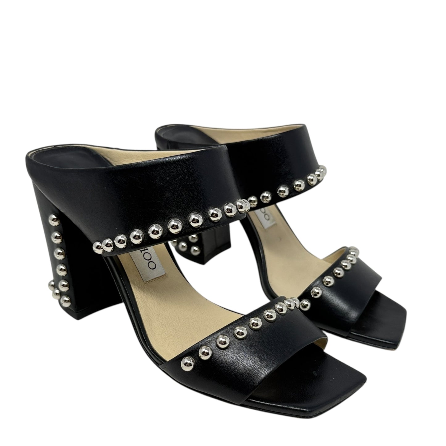 Matty Silver Studded Black Leather Mules Luxury Designer By Jimmy Choo In Black, Size: US 8/IT 38