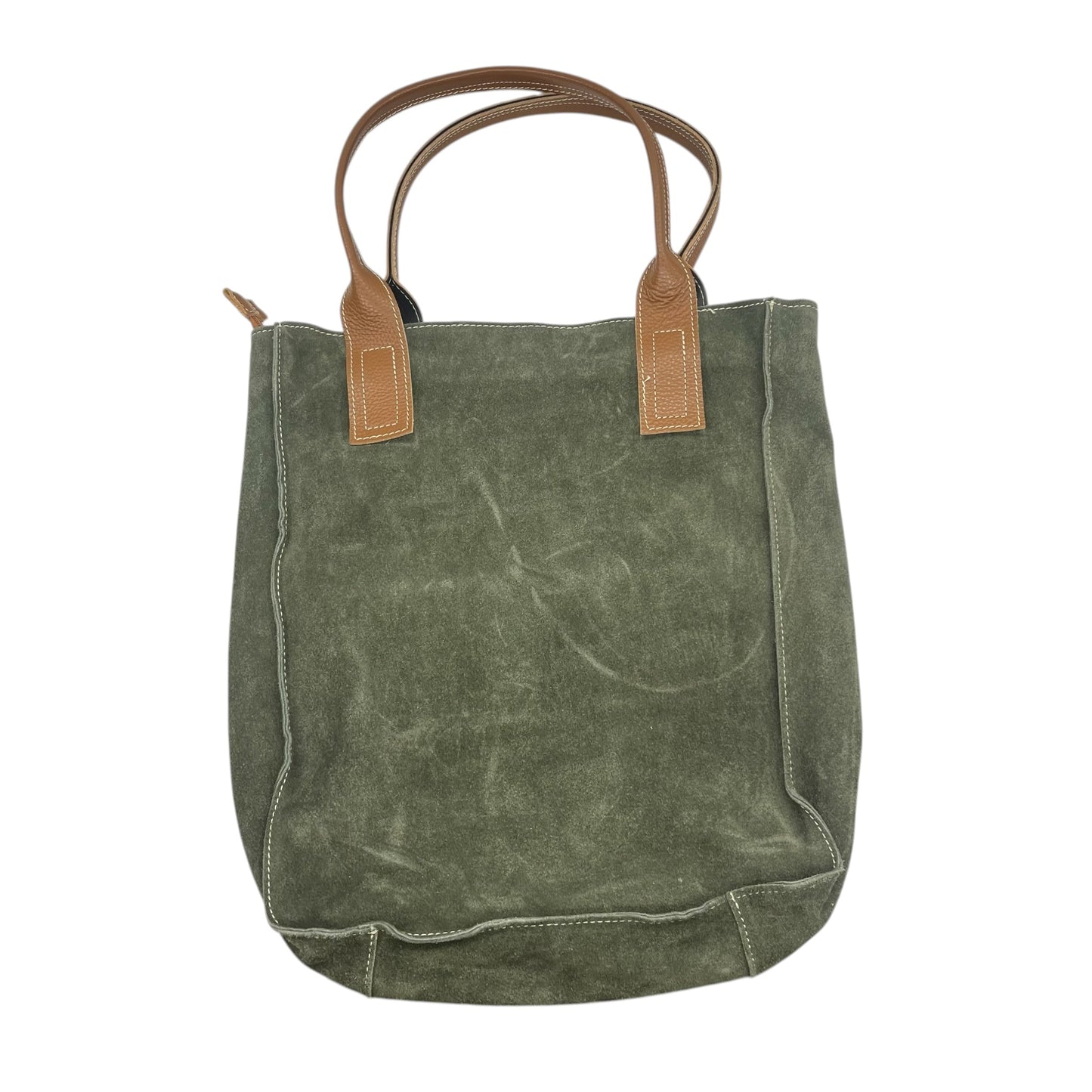 Handbag Leather By Clothes Mentor In Brown & Green, Size:Large