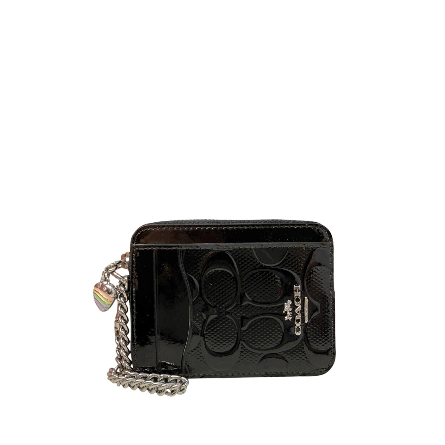 Zip Patent Leather Signature Card Case Designer By Coach, Size: Small