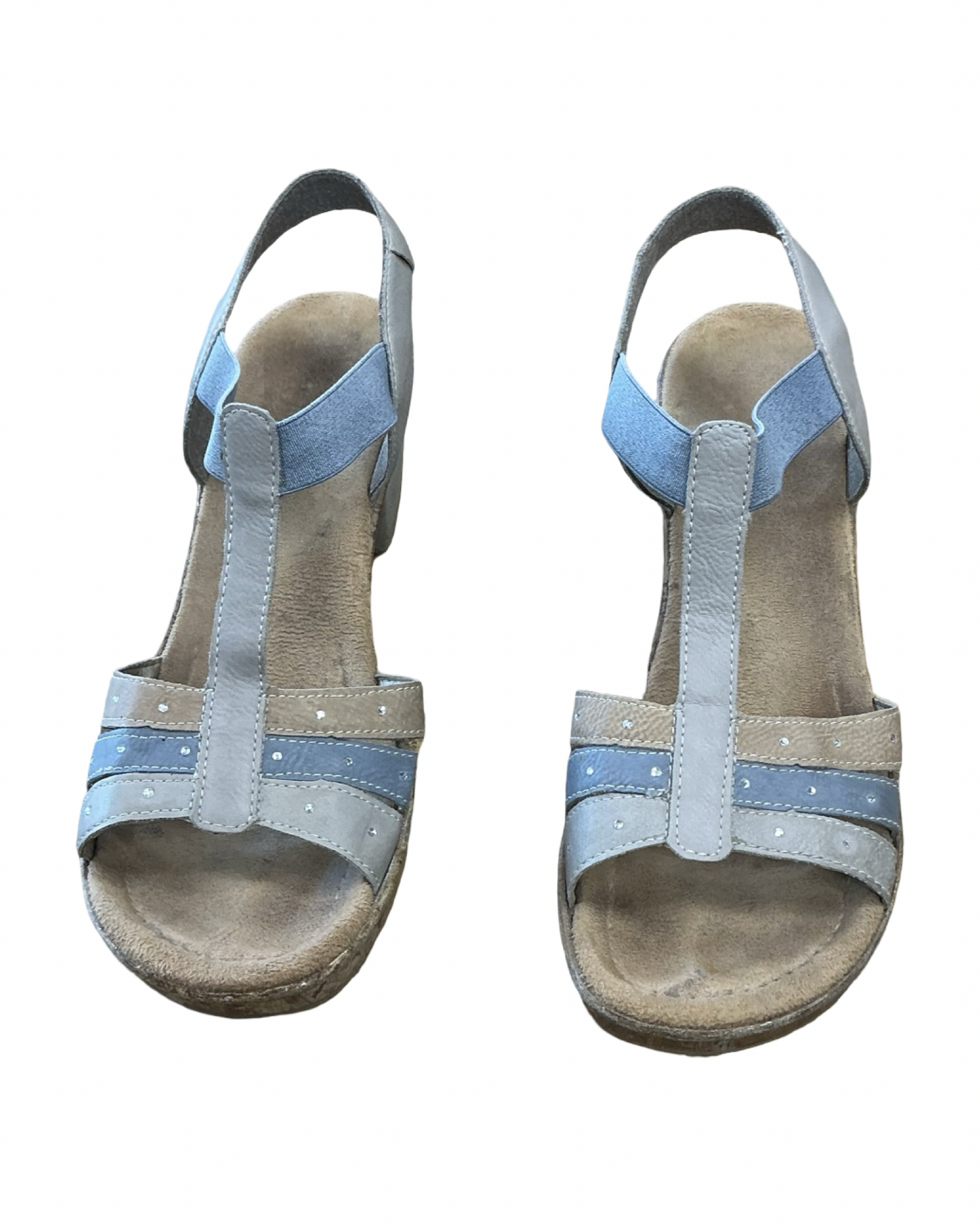 Sandals Heels Block By Riekers In Blue & Tan, Size:9.5