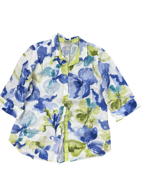 Blouse Ss By Chicos In Blue & White, Size:S