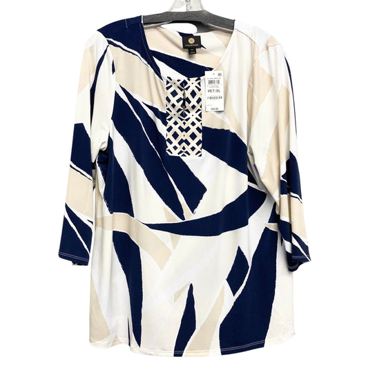 Top 3/4 Sleeve By Jm Collections In Blue & Tan, Size:Xl