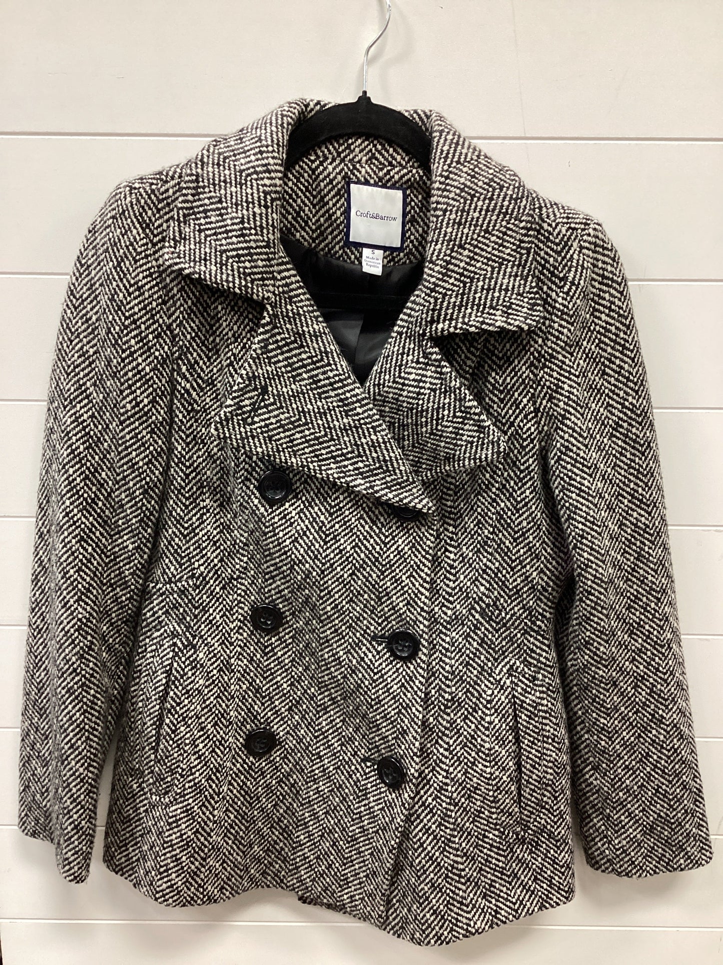 Coat Peacoat By Croft And Barrow In Black & Cream, Size:S