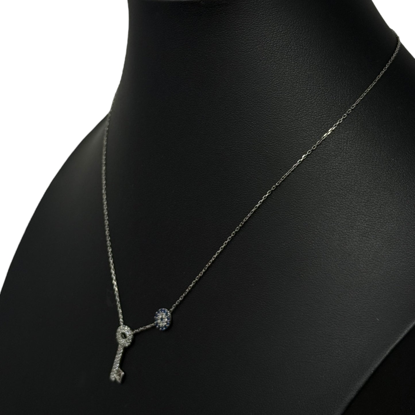 Crystal & Sterling Silver Key & Evil Eye Pendant Necklace