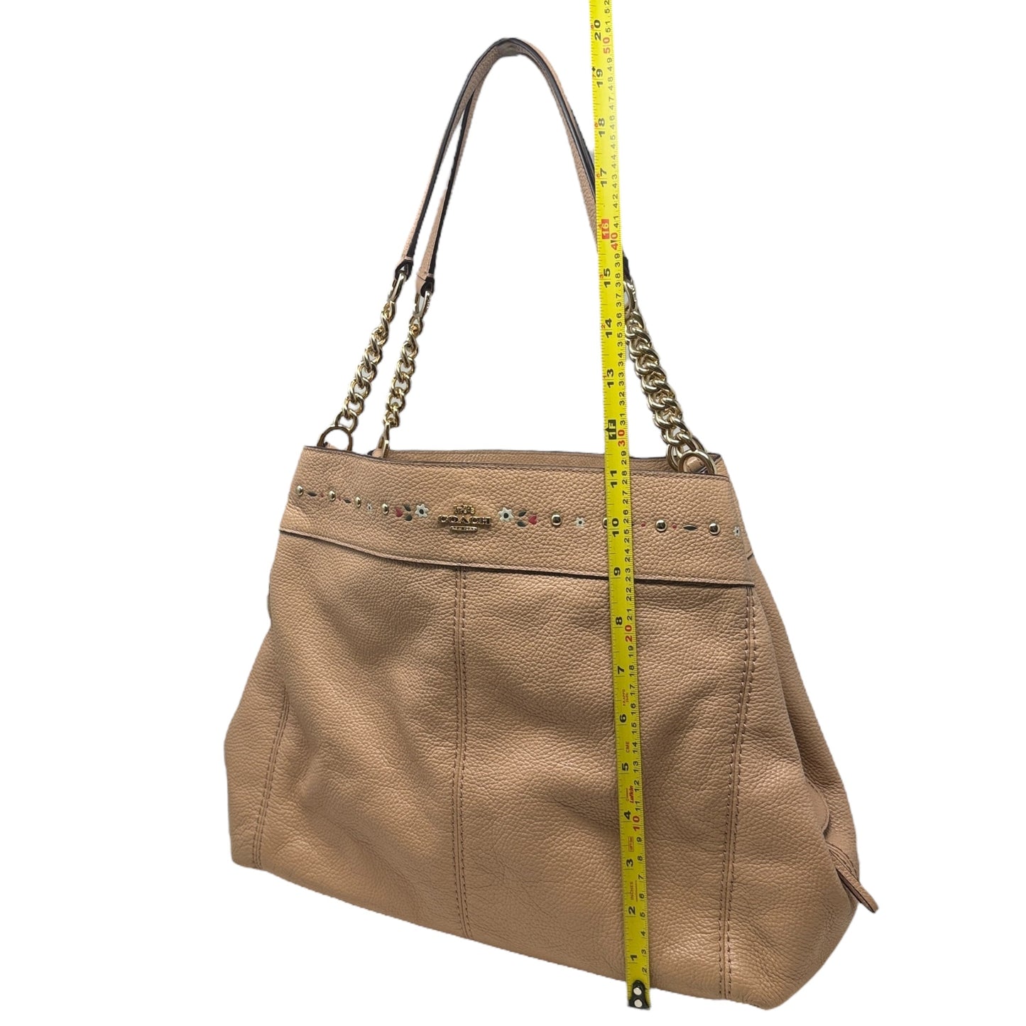 Lexy Chain Floral Leather Shoulder Bag Designer By Coach, Size: Medium