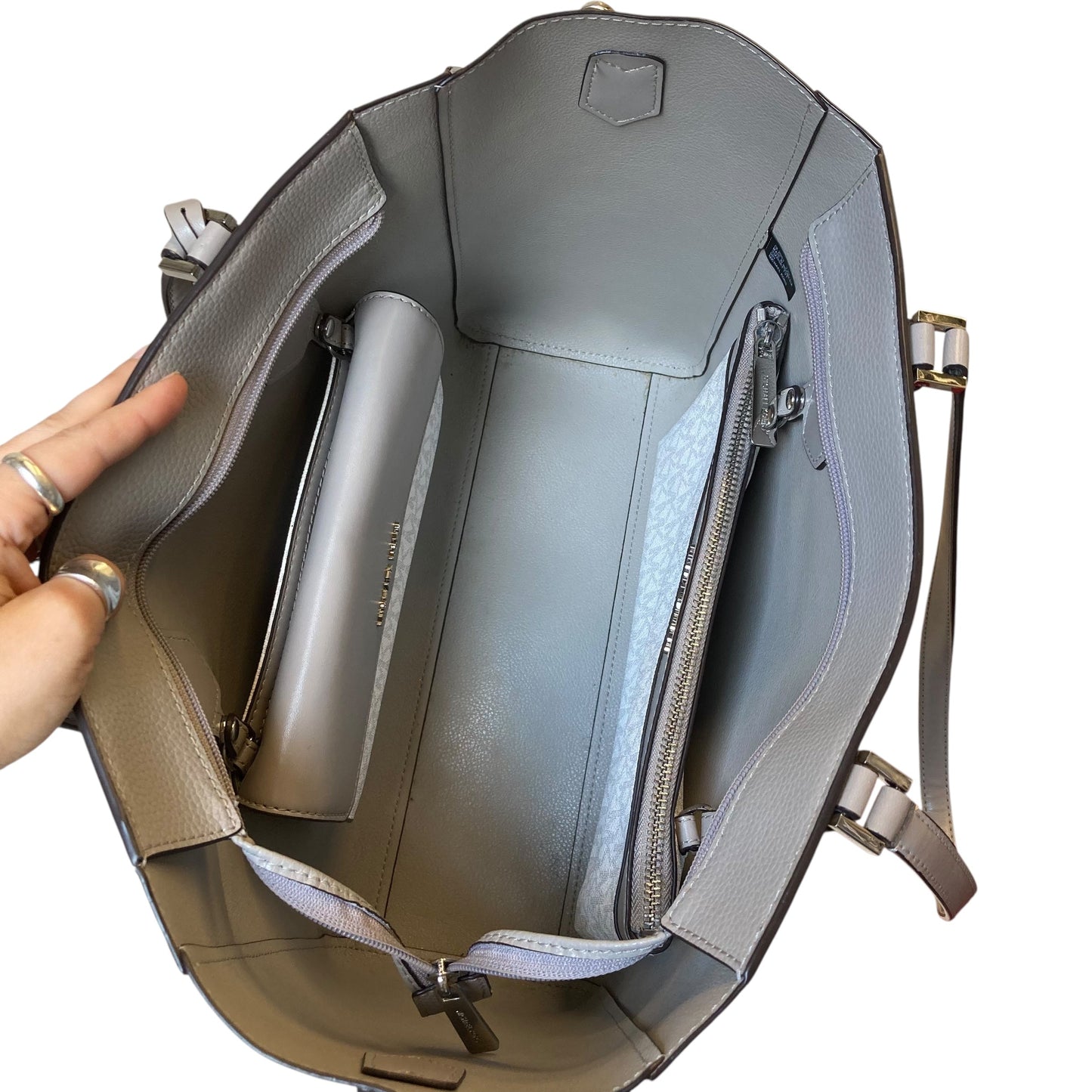 Tote Designer By Michael Kors In Grey, Size:Large